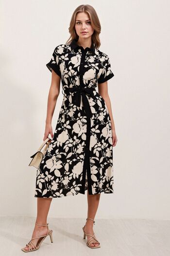Hiccup Bdart Floral Midi Dress with Belt