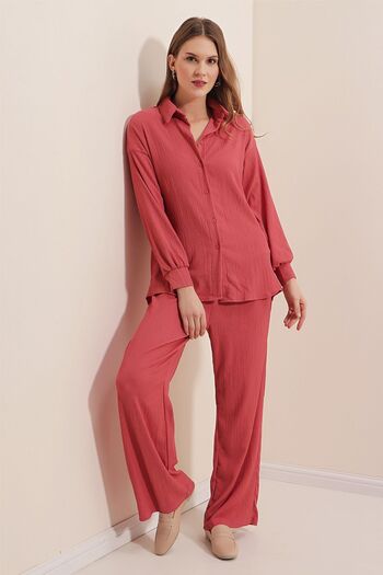 Hiccup Bdart Buttoned Collar Textured Detailed Long Sleeve Knitwear Set