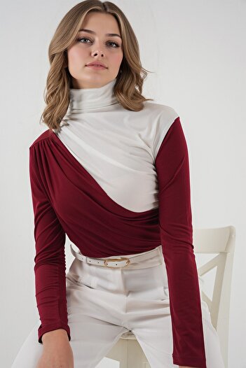 Hiccup Bdart Ruffle Color Block High Neck Blouse