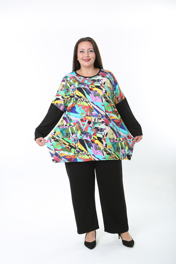 XL Modam Women's Lycra Wool Viscose Front Patterned Plus Size Tunic