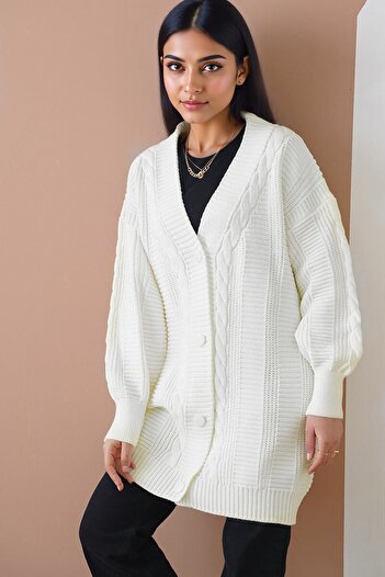 Hiccup Bdart Buttoned Texture Flat V-Neck Cardigan