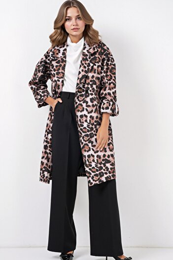 Hiccup Bdart Patterned Polyester Trench Coat, Shawl Collar