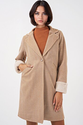 Hiccup Bdart Shawl Collar Herringbone Wool Blend Coat