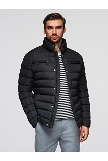 OMBRE Herren Steppjacke mit Stehkragen und Brustreißverschlüssen - schwarz V1 OM-JALP-0260 XL