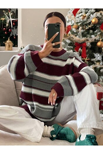 Dier Moda Γυναικείο ριγέ πουλόβερ oversize, γυναικείο πουλόβερ