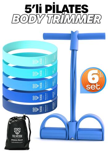 Telvesse 6LI SET Body Trimmer + Pilates Lastiği Seti Mekik Kürek Çekme Spor Kondisyon Egzersiz Aleti Mavi