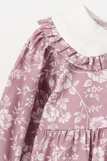 Banamio Carolina Crispy Floral Patterned Baby Collar Romper Jumpsuit with Bow Detail