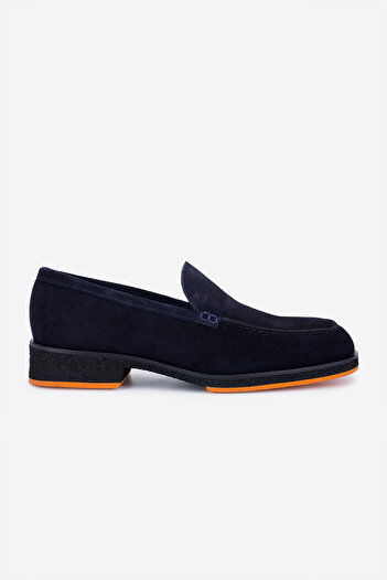 Valmenti Men's Genuine Leather Navy Blue Suede Loafers