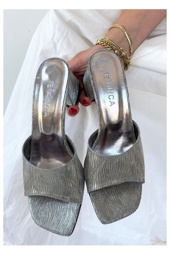 Zerenyus Papuci cu toc Luart Platinum Glitter