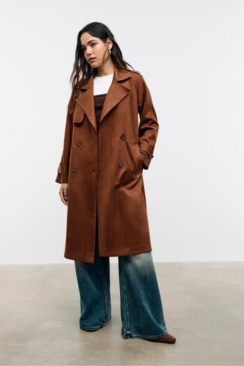 Stradivarius Long faux suede trench coat