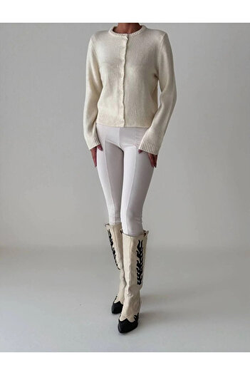 My Blog Cream Shake Buttoned Basic Cardigan-4488