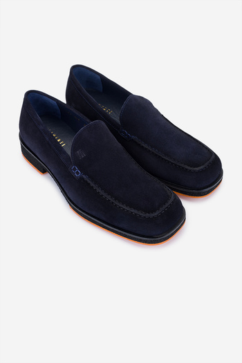 Valmenti Men's Genuine Leather Navy Blue Suede Loafers