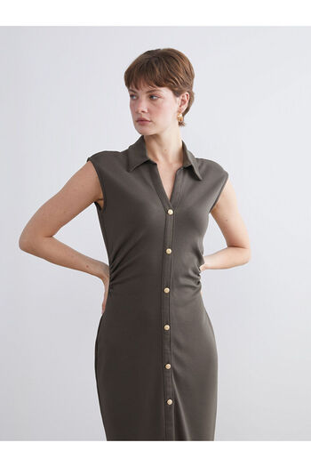 LC Waikiki Brown Shirred Shirt Dress