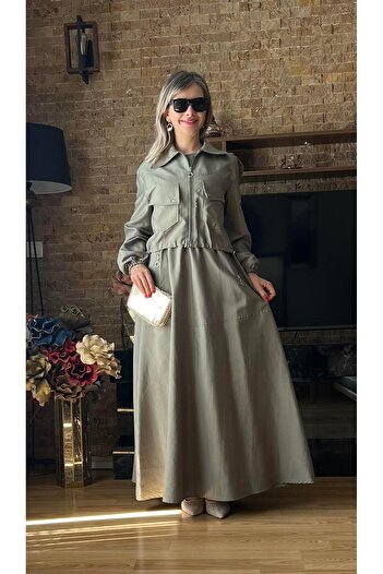 Cardella Torino Treç Fabric Gilet Φόρεμα και Παλτό Διπλό Σετ - Γυναικείο Κομψό Σετ