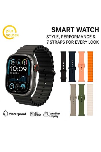 Golden Plus Smart Watch Waterproof with 7 Interchangeable Straps