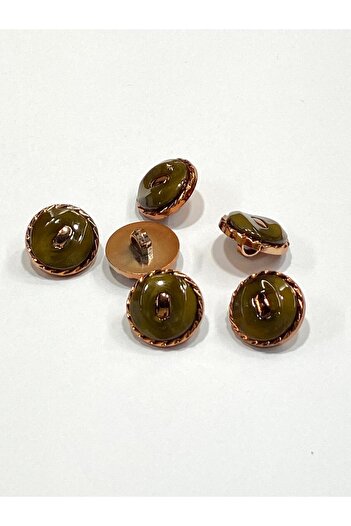 karantuhafiye Copper Floor Metallized Glossy Plastic Button / 1.8 cm / 6 Pieces / M03104 / Oil Green