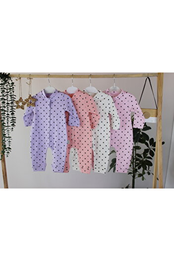 genybaby Cotton Heart Patterned Long Sleeve Baby Romper with Snap Fasteners |   Seasonal Jumpsuit for Baby Girl