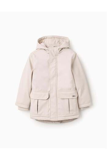 Ziddy Hooded Rubber Parka with Jersey Lining for Boys, Beige