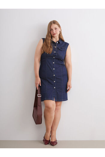LC Waikiki Sparkling Choices from Shining Store |   Shirt Collar Jean Dress