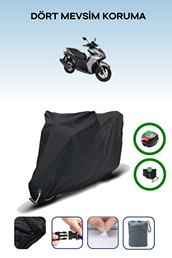 Breen Black Rear Bag and Lock Compatible Rks Arome 125 Motorcycle Tarpaulin