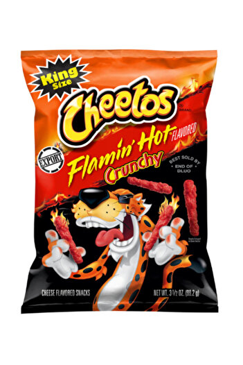 Cheetos Crunchy Flaming Hot Cheese Flavored Snack Made with Real Cheese King Size (99g) -Export x 12