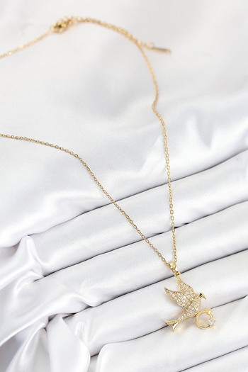 Skygo 316L Steel Zircon Stone Ringed Bird Model Gold Color Women's Necklace - Tj-Bko10521