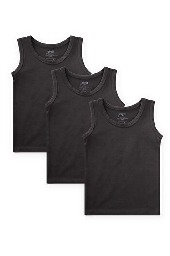 Cigit Triple Wide Strap Tank Top Set 2-9 Years Black