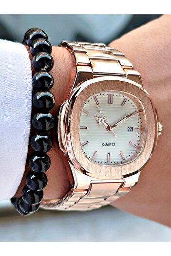Tisaati Special Design Eşref Single Watch Model Metal Band Men's Wristwatch with Calendar - Gift Bracelet