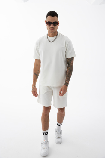 Kozik Men's White Shorts Set High Quality 100% Cotton Basic T-Shirt & Shorts Combination Relaxed Casual Set