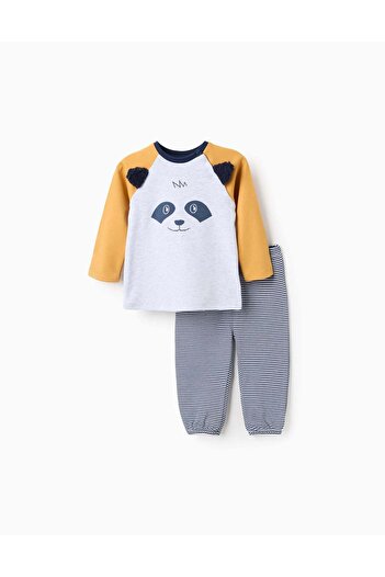 Ziddy Cotton Pyjama with Ears for Baby Boys, Grey/Yellow
