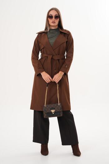 ŞİMAL Women's Belted Long Trench Coat 255115 -