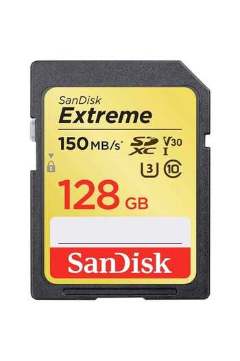 SanDisk بطاقة ذاكرة Extreme SDXC بسرعة تصل إلى 150 ميجابايت/ثانية، UHS-I، الفئة 10، U3، V30 سعة 128 جيجابايت