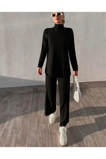 My Blog Black Ribbed Turtleneck Knitwear Set - 4671