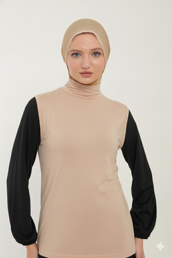 Sonbaharmoda Women's Zero Sleeve Half Turtleneck Combed Cotton Lycra Body