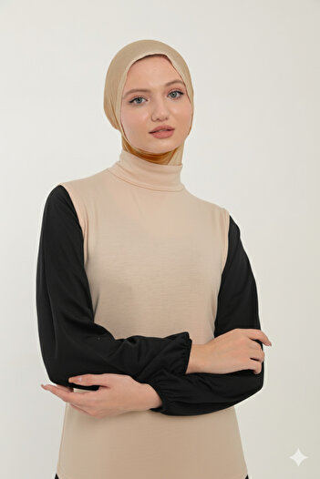 Sonbaharmoda Women's Zero Sleeve Half Turtleneck Combed Cotton Lycra Body