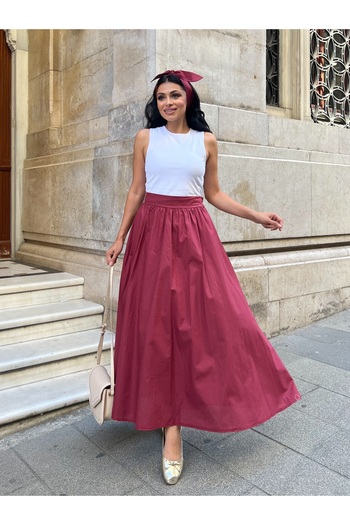 KÜÇÜĞÜM BUTİK Burgundy Flared Poplin Skirt