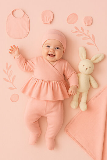 Ozz Baby Newborn & Baby Girl Bedding with Fisto Detail 0-3 Months 7 Piece Hospital Release Zibin Set