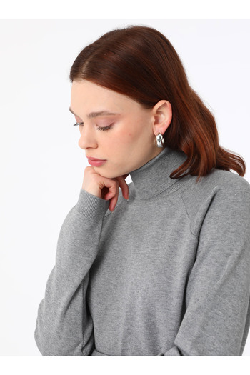 Refka Basic High Neck Knitwear Sweater with Soft Keys - Gray -