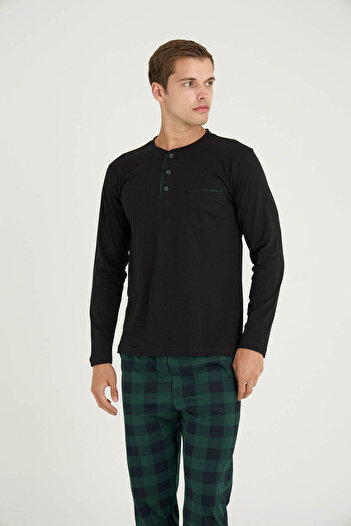 KLY 100% Cotton Plaid Pattern Long Sleeve Plus Size Men's Pajama Set