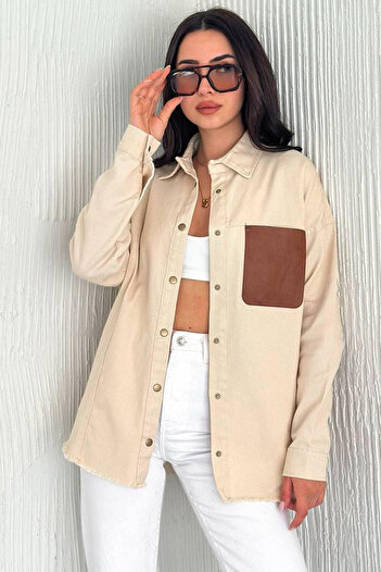 Noa Noa Kadın Püskül Detaylı Renk Bloklu Oversize Kot Gömlek – Katmanlı Stil 1983