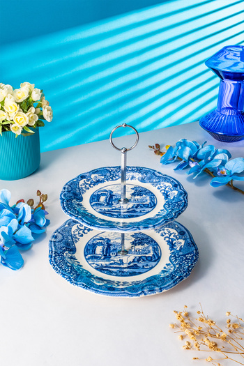 Fecra Vintage Blue 2 Katlı Kurabiyelik Seti