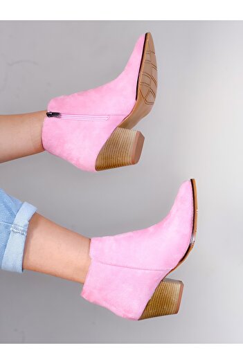 BERFONA Dalida Pink Calf Suede 6 cm Heel Dallas Short Boots