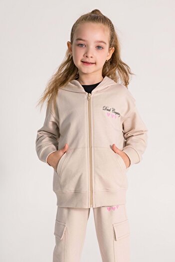 ww waka waka kids store Front Printed Hooded Zipper Closure Girl's Cardigan