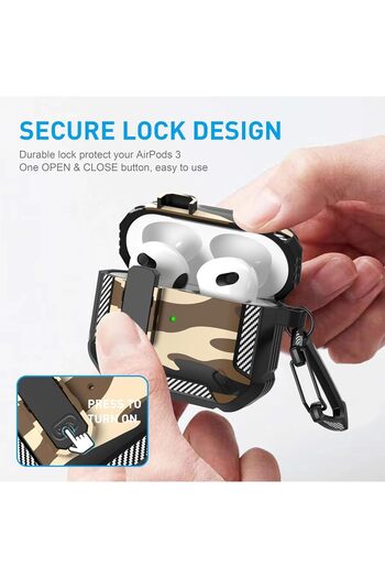 O Ozone AirPods 4 Case Cover (2024) with Secure Lock Clip | Camouflage Design Military Design |Green