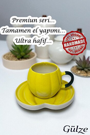 GÜLZE 2 Person (4 Pieces) Carmella Double Coffee Cup (6 Different Colors, 100% Handmade, Special Design)
