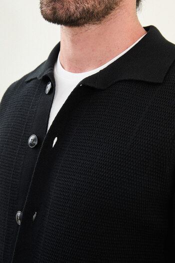 Mcr Patterned Slim Fit Pocket Shirt Collar Men's Knitwear Jacket Black - 11241.25K