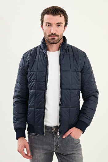Mcr Quilted Slim Fit Judge Collar Puffer Men's Coat Navy Blue - 39651.25K