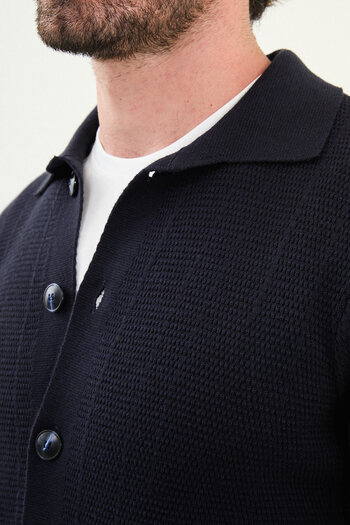 Mcr Patterned Slim Fit Pocket Shirt Collar Men's Knitwear Jacket Navy Blue - 11241.25K