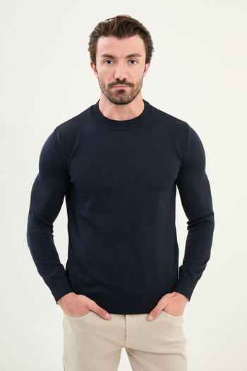 Mcr Plain Slim Fit Crew Neck Basic Men's Knitwear Sweater Navy Blue - 11562.25K