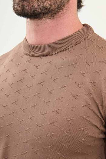 Mcr Patterned Slim Fit Crew Neck Men's Knitwear Sweater Milk Coffee - 11566.25K